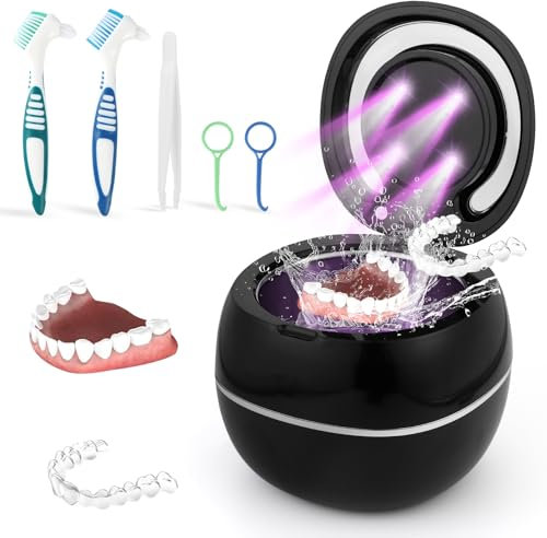 Ultraschallreinigungsgerät für Zahnersatz, GuKKK 42000HZ 180ml ultraschallreiniger, Ultraschall-UV-Reinigungsgerät, 28W Ultraschallgerät Dental Pod für Zahnprothesen, Aligner, Retainer und Mundschutz