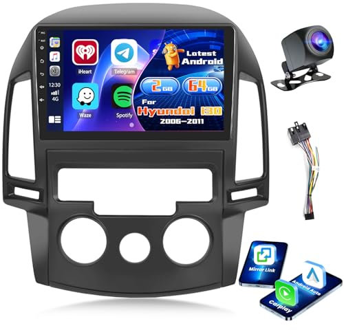 Inefala Radio para Hyundai i30 2006-2011 Android 15 2+64G con Wireless Carplay y Android Auto, 9'' Pantalla Táctil Estéreo Radio con Bluetooth 26UI EQ GPS FM/RDS SWC AHD Cámara Inversa