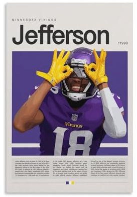 FDBEKPJY Justin Jefferson NFL Leinwandposter Schlafzimmer Dekor Landschaft Büro Zimmer Dekor Geschenk 30 x 45 cm