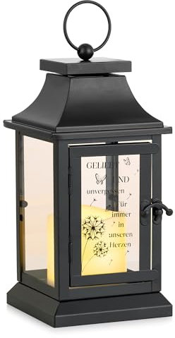 Romadedi Grablaterne Wetterfest Geschenk für Trauer - Outdoor Schwarz Metall Laterne mit Led Kerzen für Friedhof Beileid Beerdigung Memorial Anniversary Gedenken Urnengrab