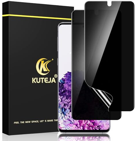 Kuteja [2 Stück] Privacy TPU Schutzfolie für Samsung Galaxy S20 Plus, Anti Spähen Sichtschutz, Anti-Kratzen, Fingerabdruck-ID Blasenfreie Weich Displayschutzfolie für S20 Plus Anti-Spy Folie