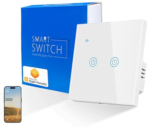 Naigebrol Apple homekit Smart WiFi Light Switch – Need Neutral Wire Required, HomeKit Compatible, Glass Touch Panel, Modern Design, 1/2/3 Gang, UK Standard, Flame Retardant (2Gang, White)