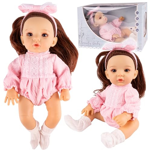 MalPlay Babypuppe Spielzeug 32 cm Mädchen Girl mit Stirnband brünett ab 3 Jahren