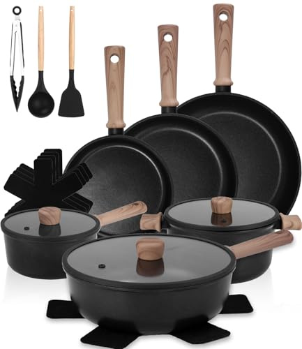 17 Set di Pentole e Padelle Ceramiche Antiaderenti Pezzi con Manico Amovibile - Cucina Sana per Camper, Senza Tossine, Compatibile Induzione/Forno/Lavastoviglie