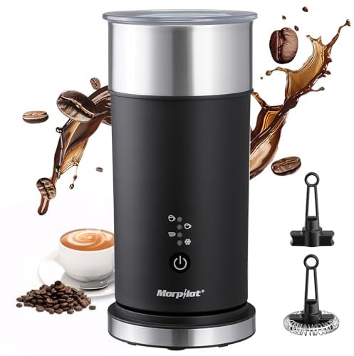 Morpilot Espumador de Leche Eléctrico, Función 4 en 1, Acero Inoxidable, para Espuma Fría y Caliente, Latte, Capuchinos y Macchiato, Negro