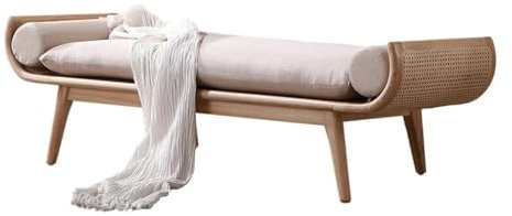 QYMYOZ Massivholzbank, Schuhwechselhocker für die Tür, Chaiselongue-Sofastuhl, Rattan-gewebter Nachttischhocker, Esszimmerbank,B165*45 * 50Cm