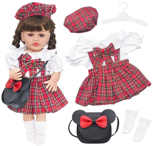 Zouonou Puppenkleidung für 20-22 Zoll Puppen, 5-teiliges Outfit mit Puppenkleider + Mütze + Socken + Tasche + Kleiderbügel Babypuppe Kleidung (Ohne Puppe)