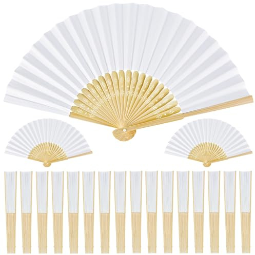 MAOOY 30 Stück Weiß Fächer Hochzeit,Gäste Fächer Handfächer,Hochzeitsfächer Faltfächer,Gäste Geschenk Bambus Papierfächer Vintage Schnitzerei für Hochzeit Deko Diy Sommer Party