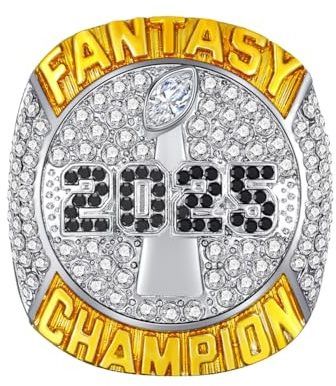 KRXSOBNV Sammlerstücke, Fantasy Football Championship Ring 2025 mit Holzboxen FFL Champion Ringe Rugby League Souvenir