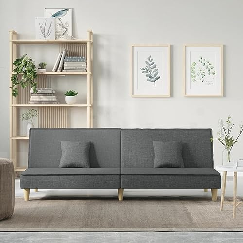 Ordellia Schlafsofa Dunkelgrau Stoff, Verstellbare Rückenlehne, Bequeme Bettcouch mit Kissen, Robuster Sperrholzrahmen für Wohnzimmer und Gästezimmer