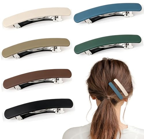 6 Stück Haarspangen Damen, französische Haarspange 9 cm in matter Naturfarbe aus Kunststoff und Metall für Haarstyling bei Arbeit, Party und Alltag, für Frauen sowie Mädchen