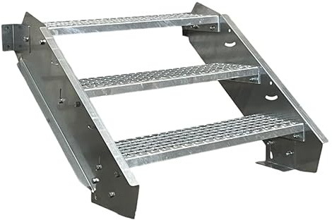 SRM Design 3 Stufen Stahltreppe Breite 70cm verzinkt | Geschosshöhe 40 - 60 cm feuerverzinkt ohne Geländer Robuste Außentreppe Wangentreppe Stabile Industrietreppe Außenbereich