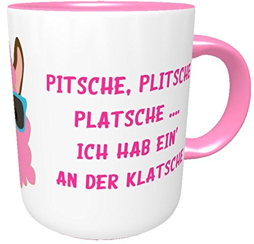 Rosa Kaffeetasse Crazy Lama mit Klatsche verrücktes Lama Kaffeebecher Lama Trend Fröhliche Tasse für freche Mädels Pitsche, Plitsche, Platsche ich hab EIN an der Klatsche I