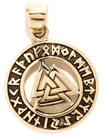 Windalf Bronze Anhänger VALKNUT Ø 2 cm Wotansknoten mit Runen Nordmänner Bronze