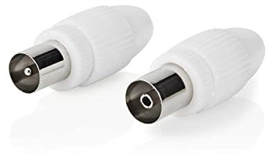 NEDIS IEC (Coax) Stecker | gerade | Buchse/Stecker | Vernickelt | 75 Ohm | Schraube | Kabeleingangsdurchmesser: 7.0 mm | Metall/PVC | Weiss | 2 Stück | Box Weiss