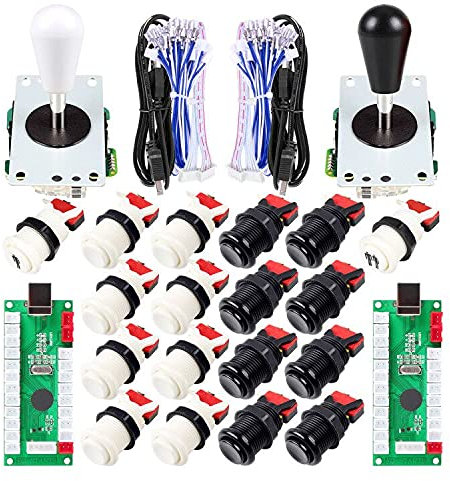 Avisiri 2 Player Arcade Joystick DIY Parts 2X USB Encoder + 2X Elliptical Joystick Hanlde + 18x American Style Arcade Buttons for PC, MAME, Raspberry Pi, Windows