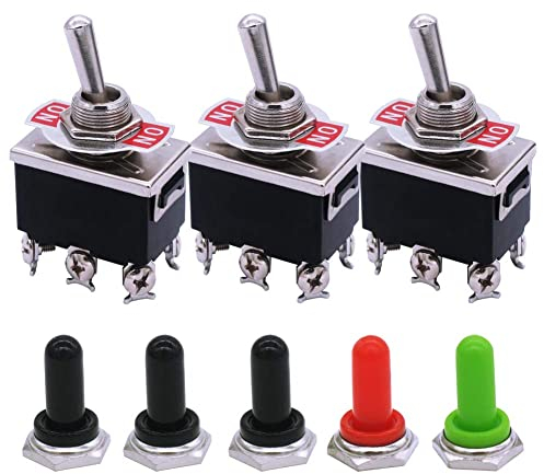 mxuteuk 3pcs Heavy Duty Rocker Toggle Switch 15A 250V DPDT ON/ON 6 Terminal 2 Position + 5pcs Metal Knob Cover Cap Waterproof,Ten-1321-5mz-B202