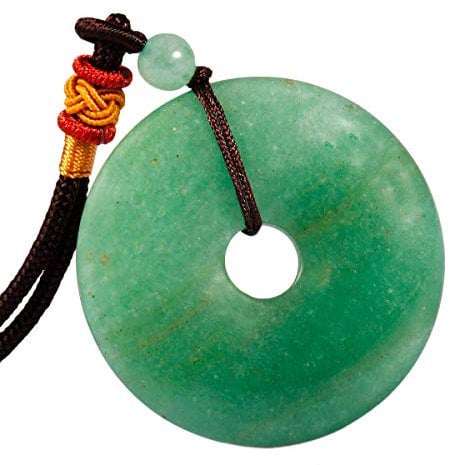 mookaitedecor Green Aventurine Donut Stone Pendant Necklace for Men Women, Healing Crystal Lucky Coin Necklace Gift, Reiki Chakra Green Crystal Round Semi Precious Stone Necklace with Adjustable Cord