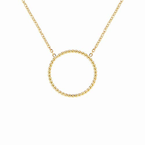 MENDOZZA Hals-Kette Ring Ketten-Anhänger Edelstahl 18 Karat Damen-Schmuck Silber Gold Roségold Ring 46 cm (Gold, 46)