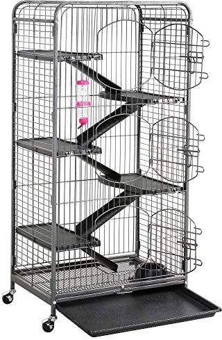 Yaheetech Grande Cage Rongeur Cages Hamster Cages pour Cochon d'Inde/Furets/écureuils/Chinchilla/Rat Domestique/Gerbille - 6 Niveaux 64 x 44 x 131 cm Noir