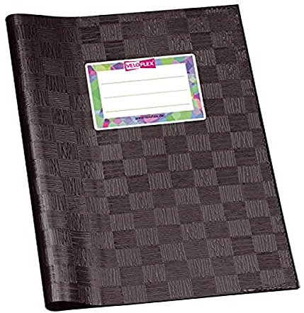 VELOFLEX 1352180 - Schulhefthülle, Hefthülle, Heftschoner, DIN A5, gedeckte PP-Folie, Bastnarbung, mit Namensetikett, schwarz, 25 Stück