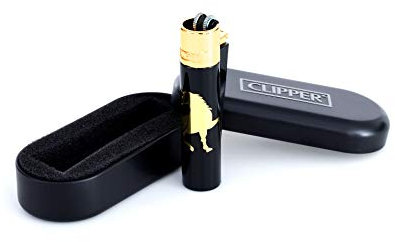 Clipper® Metal Gold/schwarz Feuerzeuge Metal Large inkl. Geschenkbox (schwarz Gold)