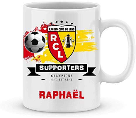 ÉNJA Création. Mug de foot Lens à personnaliser avec prénom - Cadeau personnalisé foot Lens Sport, Ligue 1. Cadeau avec prénom