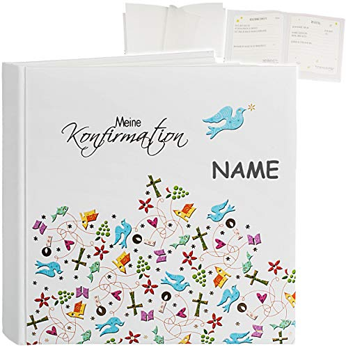 Konfirmationsalbum/Fotoalbum/Erinnerungsalbum Meine Konfirmation - inkl. Name Album - Buch Gebunden - blanko weiß + Seiten zum Eintragen - 60 Seiten -..