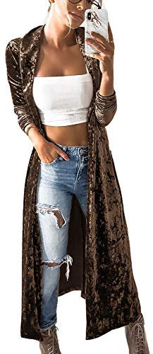 oneforus Cappotto da Donna Casual con Risvolto, spolverino in Velluto, Cardigan con Drappeggio sul Davanti Aperto