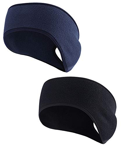 QKURT 2PCS Fleece Ponytail Headband, Lightweight Winter Headband Ear Muff Polar Sport Band for Women Running Yoga Skiing Outside Sport