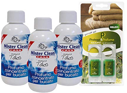 Mister CLean Kit 3 pz Fragranza Profumo Concentrato Per Bucato 250 ml : Talco+ Relevi Proteggi & Profuma