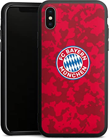 Premium Silikon Hülle kompatibel mit Apple iPhone XS Handyhülle schwarz Case FC Bayern München Camouflage FCB