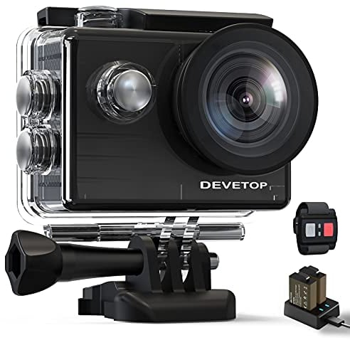 DEVETOP Action Cam 4K Fotocamera Subacquea 20MP Ultra HD Sport Camera 40M Impermeabile con Grandangolo 170° Microfono Esterno Telecomando Wireless 2.4G 2*Batterie da 1050 mAh e Accessori