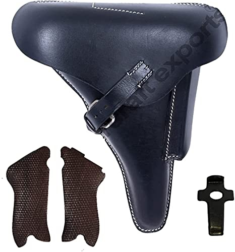 Warcraft Exports Deutsches Original P08 Luger Holster Schwarz mit P08 Luger Holzgriffen und Take Down Tool Reproduktion (Combo)