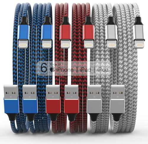 Apple MFi Certified 6Pack 3/3/6/6/6/10 FT iPhone Charger Lightning Cable
