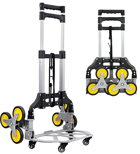 Mount-It! Stair Climber Dolly, 3 Wheel Stair Climbing Hand Truck with Folding and Telescoping Handle, 154 Lbs Capacity Trolley to Easily Lift Heavy Items Up and Down Steps