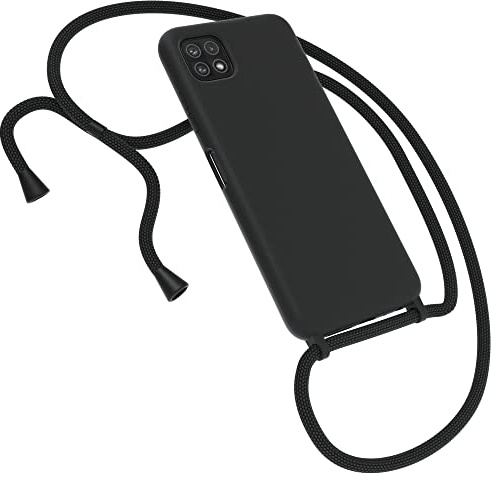 EAZY CASE Premium Silikon Handykette kompatibel mit Samsung Galaxy A22 5G Handyhülle mit Umhängeband, Handykordel mit Schutzhülle, Silikonhülle, Hülle mit Band, Kette für Smartphone, Schwarz
