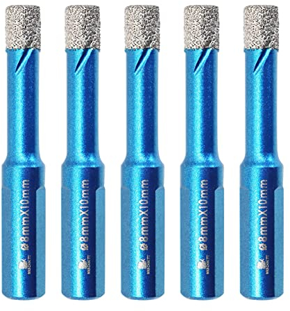 Dry Diamond Core Drill Bit Set,BRSCHNITT 5pcs 8mm Diamond Hole Saw Core Drill Bit with Triangle Shank for Porcelain Tile Ceramic Stone Granite Marble