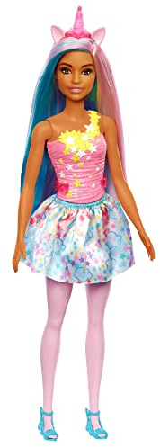 Barbie Poupée Licorne Dreamtopia (Cheveux Bleus et Roses) avec Jupe, avec Queue et Serre-Tête de Licorne Amovibles, Jouet Enfant, Dès 3 Ans, HGR21