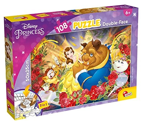 Lisciani – DISNEY – Die Schöne und das Biest – Maxi-Puzzle 108 Teile – 2-in-1-Puzzle – doppelseitig mit Malrücken – für Kinder ab 4 Jahren – Marker zum Ausmalen enthalten