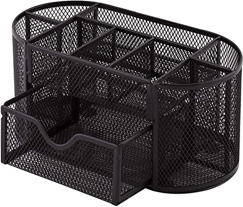 D.RECT Büro-Organizer | Stiftehalter aus Metall | Schreibtischregal mit Notenständer aus Netzstoff | 350 x 297 x 275 mm | Schwarz