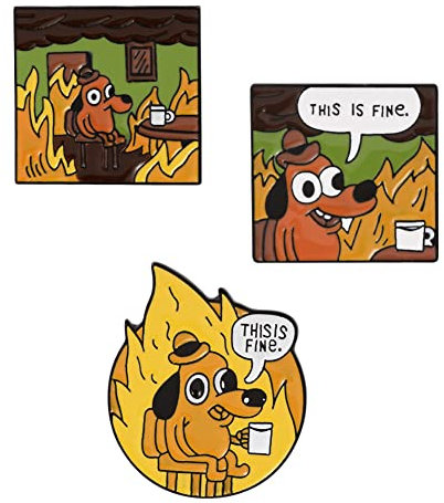 3 PC THIS IS FINE Dog Meme Pins Funny Animal Comics Enamel Pins Custom Cartoon Dog Brooches Lapel Pin Shirt Bag Funny Animal Badge Jewelry Gift Fans Friends