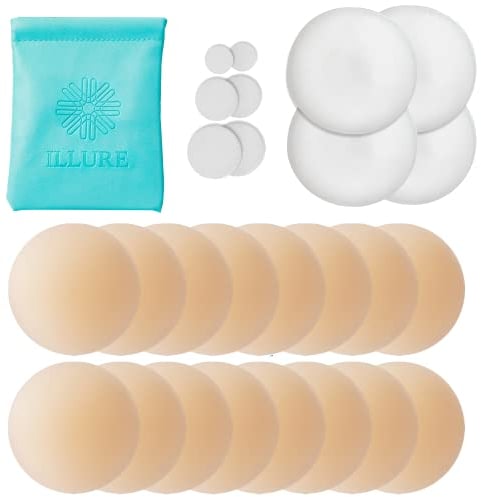 ILLURE® Nippelpads – Damen Nipple Cover [8 Paar] mit Brustwarzenschutz - Nipple Pads wiederverwendbar & waschbar - dünne Selbstklebende Brustwarzen Nippelabdeckung aus hypoallergenem Silikon [8 cm]