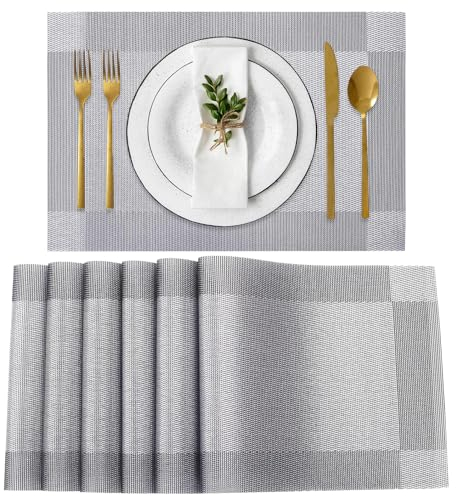 PDCTACST Platzsets, Tischsets 6er Set, waschbar, hitzebeständig, rutschfest, gewebt, PVC wasserdicht, leicht zu reinigen, gewebte Tischsets für Küche, Esszimmer, Restaurant (45 x 30 cm)