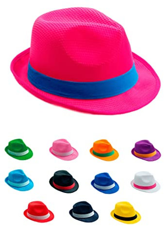SILABA TONICA Sombreros Fiesta - PACK 10 Sombreros de Colores para Hombre y Mujer - Elige el Color de la Cinta del Gorro (sombrero Rosa)