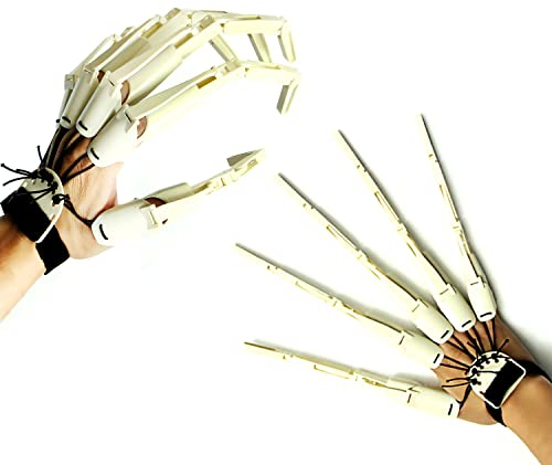 LONGLU Halloween Wearable Articulated Finger Extensions Skull Bone Fingers Prop Claw Gloves, Ein Paar Devil Claws Cosplay Handschuhe Fit for All Finger Flexible Spider Hand Claws (Weiß)
