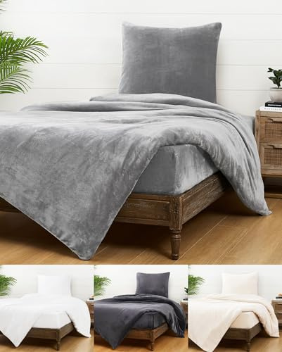 JACK Teddy Flausch Bettwäsche Uni 135x200cm Plüsch Cashmere Touch Weiß Grau Anthrazit Creme Blau Schwarz Einfarbig Warm, Farbe:Grau