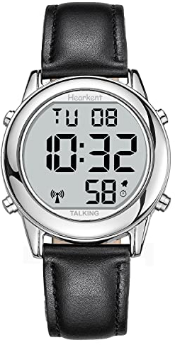 Hearkent Herren Sprechende Uhr Deutsch Ankündigung,Senioren Armbanduhr Sehbehinderte Uhren Blindenuhr,Große Digitale Funkuhr,Durchdachte Geschenke(SCHWARZ)