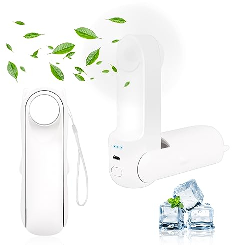 Handventilator,USB Ventilator Tragbarer Mini Lüfter, 3 IN 1 Faltbarer Ventilator Klein, Klein Taschenventilator mit Powerbank, Schönheitsspiegel Funktion für Reisen,Zuhause,Büro,Draußen (WHITE)