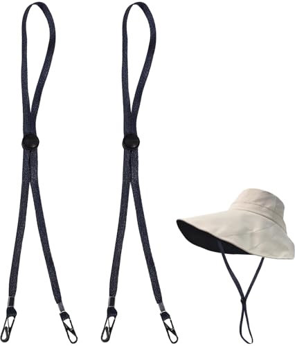 2Pcs Windproof Adjustable Hat Strap with Clips - Flexible Removable Chin Cord Anti Lost Strap for Hats (Navy Blue)